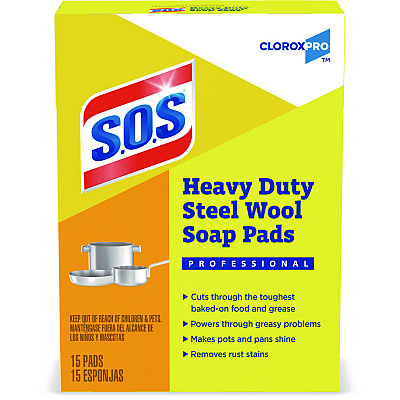 S.O.S. Steel Wool Soap Pads, 4 x 5, Steel, 15 Pads/Box, 12 Boxes/Carton (88320CT)