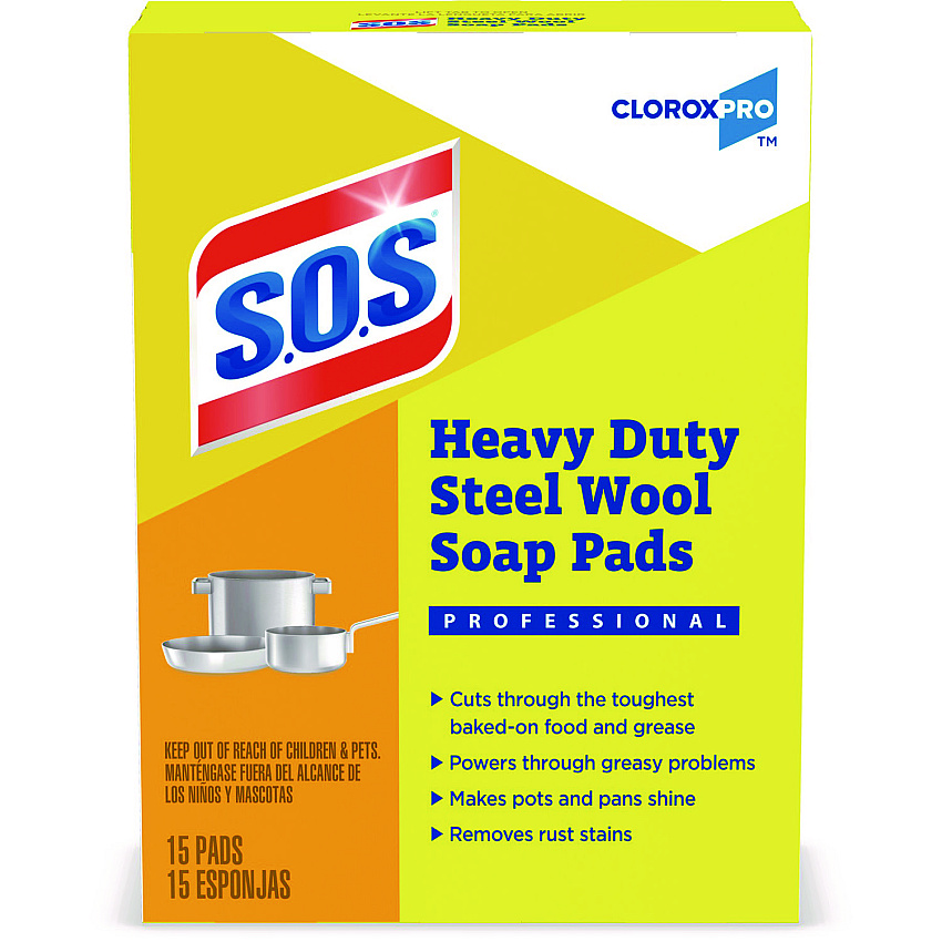 S.O.S. Steel Wool Soap Pads, 4 x 5, Steel, 15 Pads/Box, 12 Boxes/Carton (88320CT)