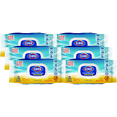 Clorox Disinfecting Wipes, Easy Pull Pack, 1-Ply, 8 x 7, Lemon Scent, White, 75 Towels/Box, 6 Boxes/Carton (31404)