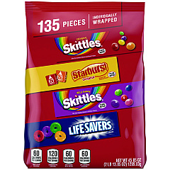 Mars Skittles, Starburst and Life Savers Fun Size Fruity Candy Assortment, 45.85 oz Bag, 135 Pieces, Individually Wrapped (29689)