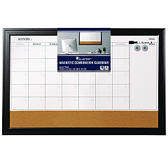 Quartet Magnetic Combination Dry Erase Calendar/Cork Board, 35 x 23, Black Wood Frame (79284)