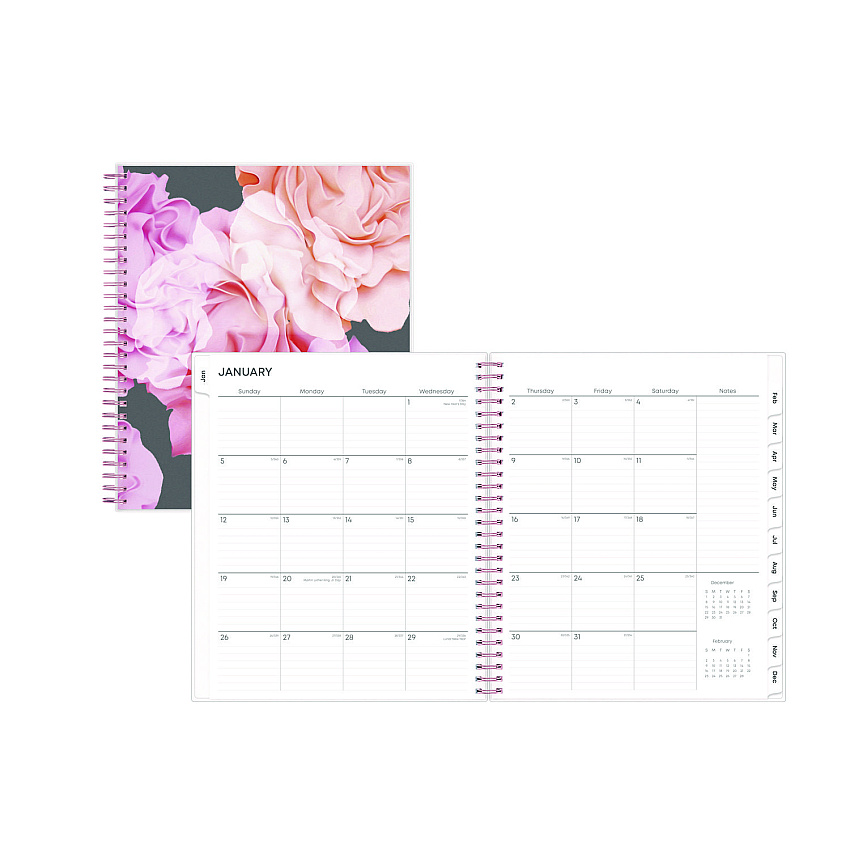 Blue Sky Joselyn Monthly Wirebound Planner, Joselyn Floral Artwork, 10 x 8, Pink/Peach/Black Cover, 12-Month (Jan to Dec): 2023 (110395)