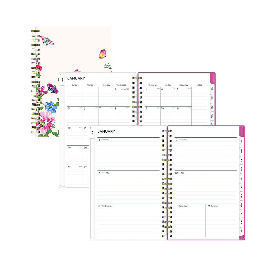 Blue Sky Fly By Frosted Weekly/Monthly Planner, Fly By Butterflies Artwork, 8 x 5, Blush/Pink Cover, 12-Month (Jan to Dec): 2023 (140196)