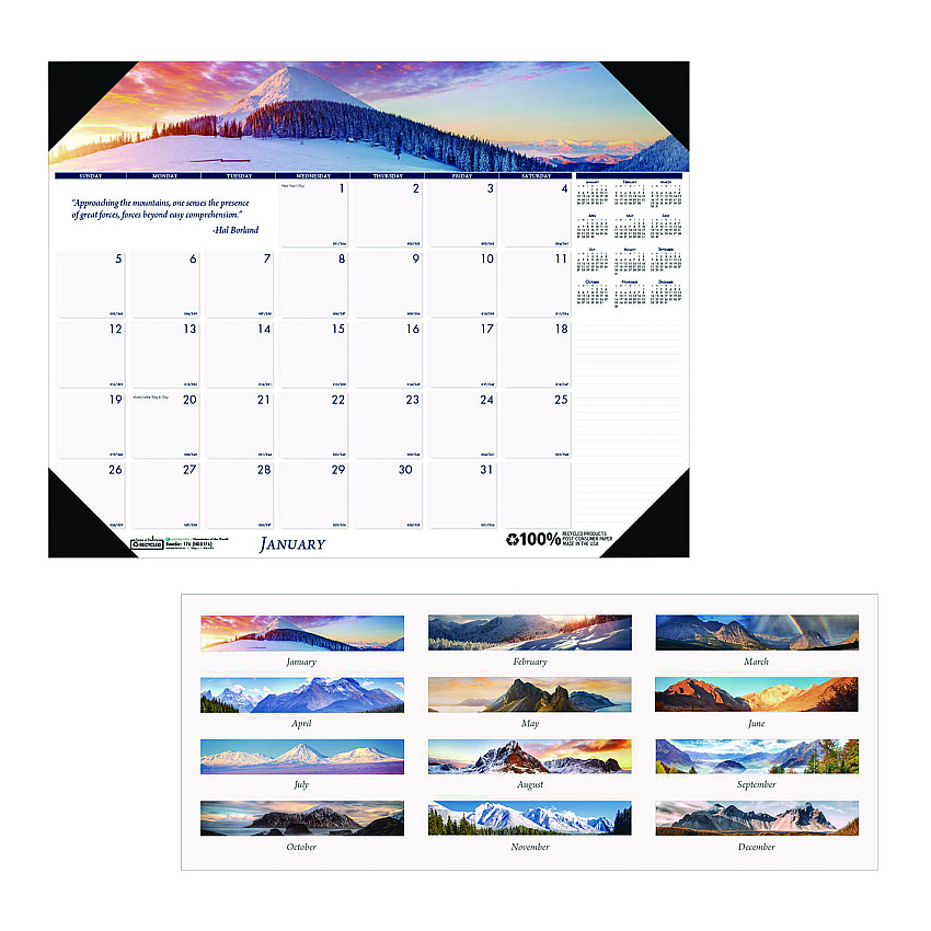 House of Doolittle Earthscapes Recycled Monthly Desk Pad Calendar, Mountains of the World Photos, 22 x 17, Black Corners,12-Month(Jan-Dec): 2023 (176)