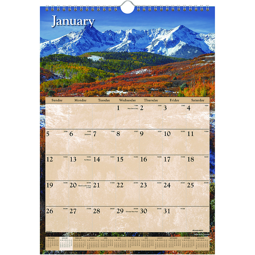 AT-A-GLANCE Scenic Monthly Wall Calendar, Scenic Landscape Photography, 12 x 17, White/Multicolor Sheets, 12-Month (Jan to Dec): 2023 (DMW20028)
