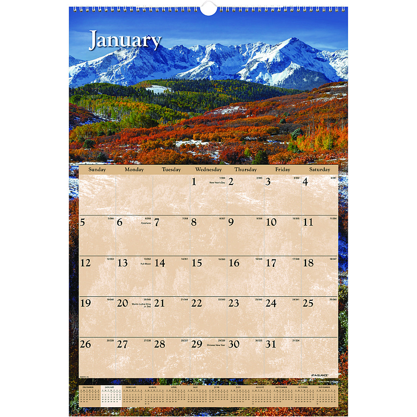 AT-A-GLANCE Scenic Monthly Wall Calendar, Scenic Landscape Photography, 15.5 x 22.75, White/Multicolor Sheets, 12-Month (Jan-Dec): 2023 (DMW20128)