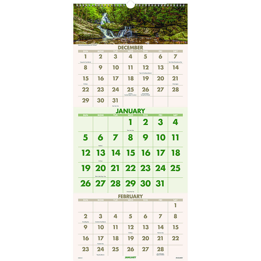 AT-A-GLANCE Scenic Three-Month Wall Calendar, Scenic Landscape Photography, 12 x 27, White Sheets, 14-Month (Dec to Jan): 2022 to 2024 (DMW50328)