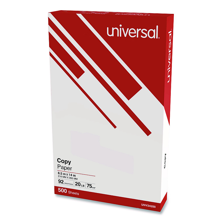 Universal Copy Paper, 92 Bright, 20 lb Bond Weight, 8.5 x 14, Legal Size, White, 500 Sheets/Ream (UNV24200RM)