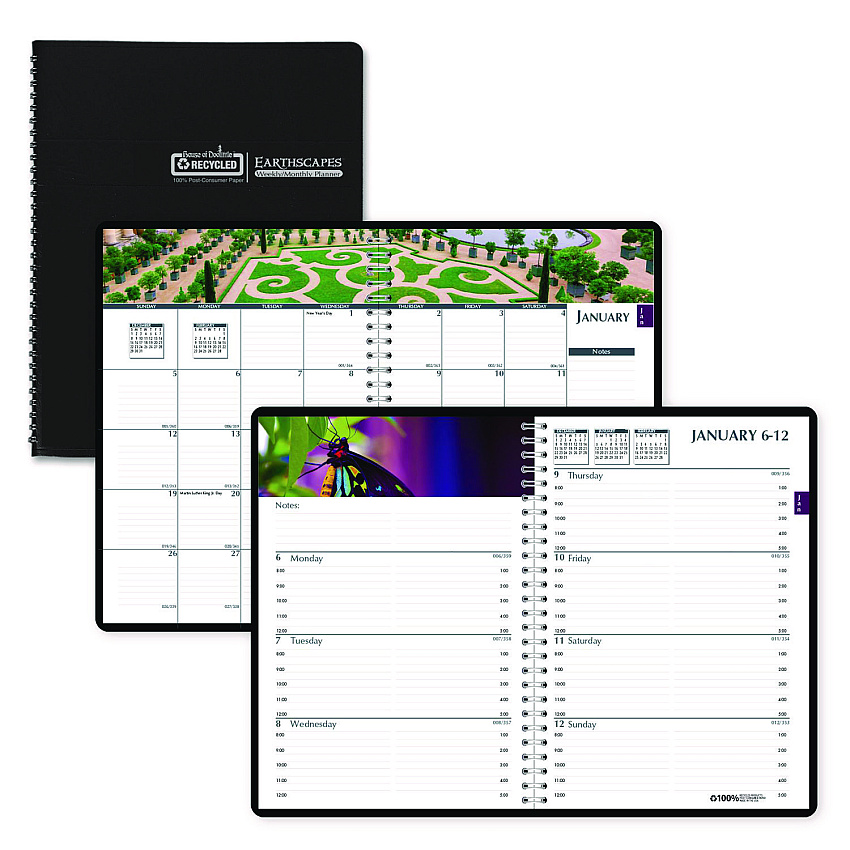 House of Doolittle Earthscapes Recycled Weekly/Monthly Planner, Gardens of the World Photography, 10 x 7, Black Cover, 12-Month (Jan-Dec): 2023 (294632)
