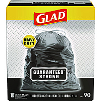 Glad Drawstring Large Trash Bags, 30 gal, 1.05 mil, 30" x 33", Black, 90/Carton (78952)