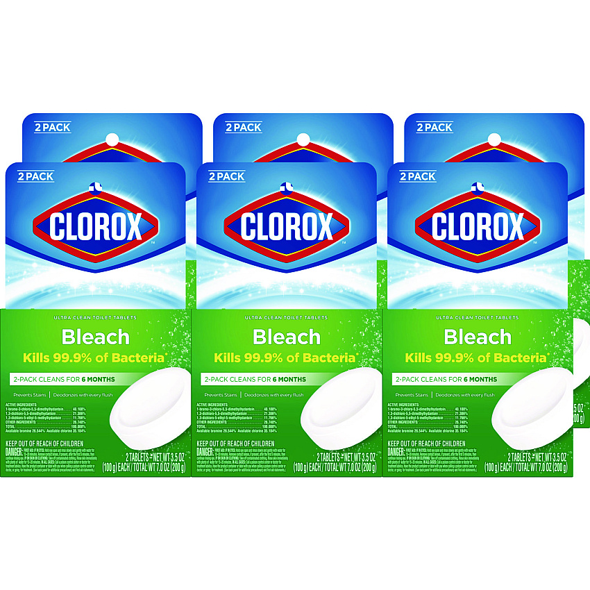 Clorox Automatic Toilet Bowl Cleaner, 3.5 oz Tablet, 2/Pack, 6 Packs/Carton (30024CT)