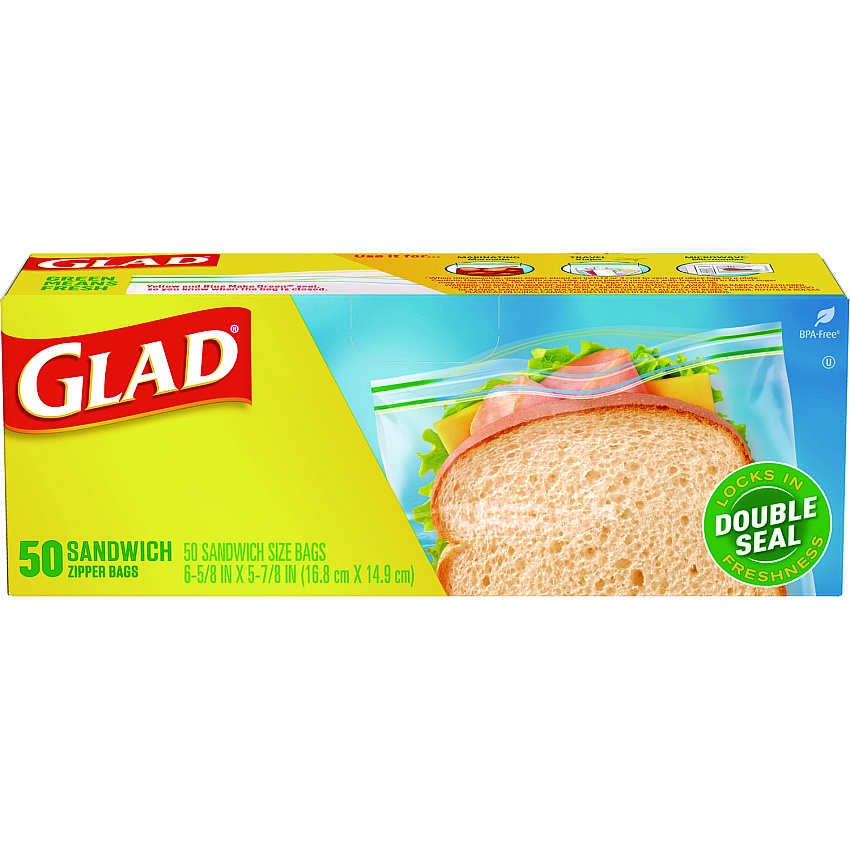 Glad Sandwich Zipper Bags, 6.63" x 8", Clear, 600/Carton (57263)
