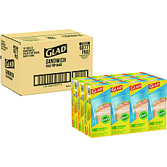 Glad Fold-Top Sandwich Bags, 6.5" x 5.5", Clear, 180/Box, 12 Boxes/Carton (60771)