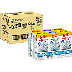 Glad ForceFlexPlus OdorShield Tall Kitchen Drawstring Trash Bags, 13 gal, 0.9 mil, 24" x 28", White, 204/Carton (70320)