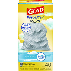 Glad OdorShield Tall Kitchen Drawstring Bags, 13 gal, 0.78 mil, 24" x 27.38", White, 240/Carton (78361)