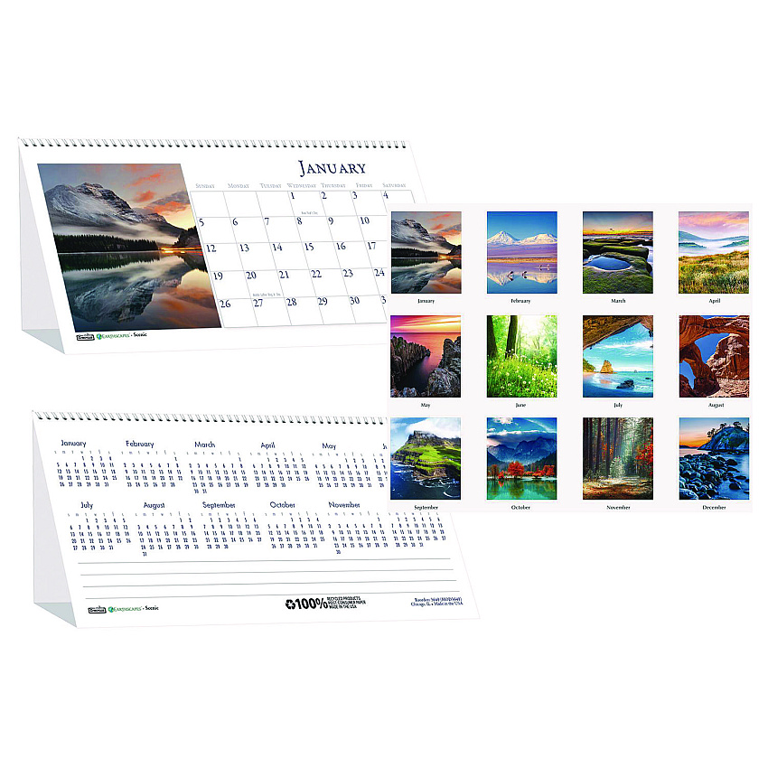 House of Doolittle Earthscapes Recycled Desk Tent Monthly Calendar, Scenic Photography, 8.5 x 4.5, White/Multicolor Sheets, 2023 (3649)