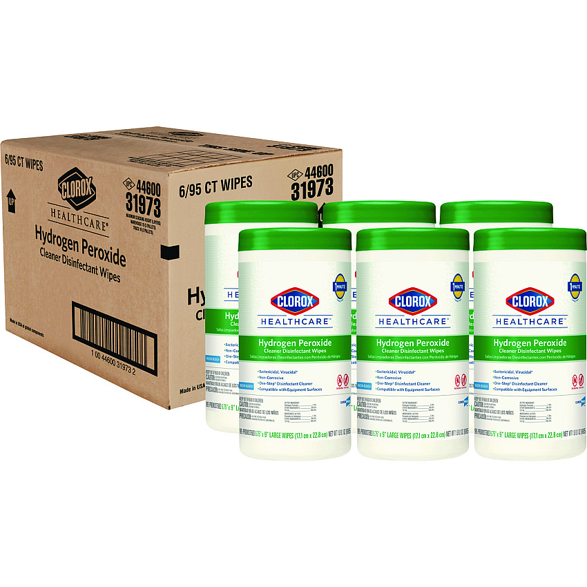 Clorox Healthcare Hydrogen Peroxide Cleaner Disinfectant Wipes, 9 x 6.75, Unscented, White, 95/Canister, 6 Canisters/Carton (30824)