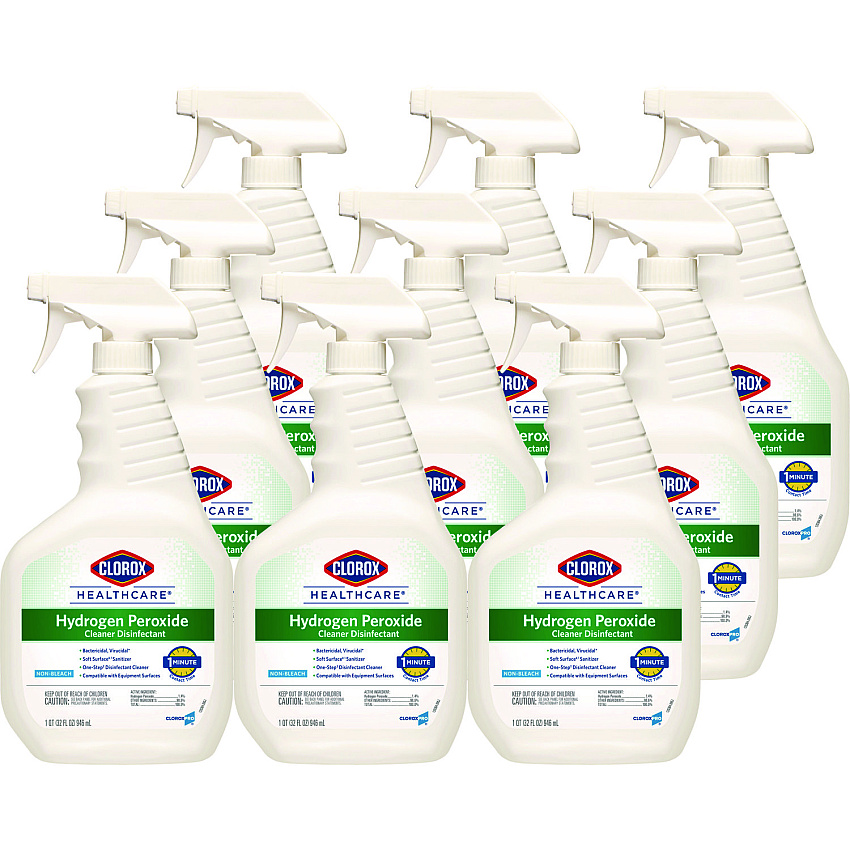 Clorox Healthcare Hydrogen-Peroxide Cleaner/Disinfectant, 32 oz Spray Bottle, 9/Carton (30828)