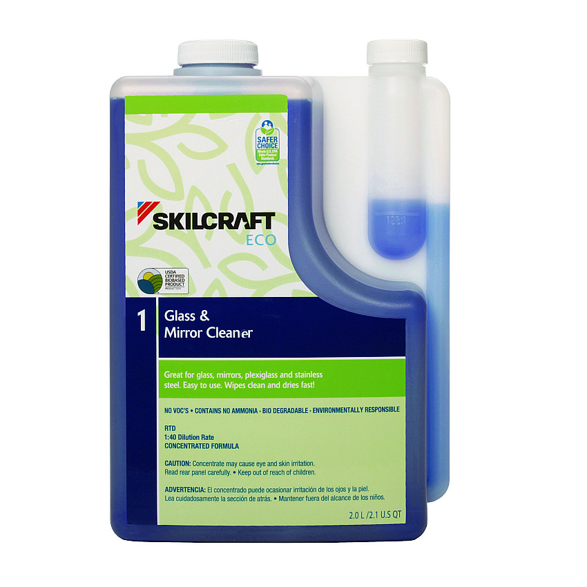 AbilityOne 7930017149190, SKILCRAFT ECO Glass and Mirror Cleaner Concentrate, 2 L Bottle, 4/Pack