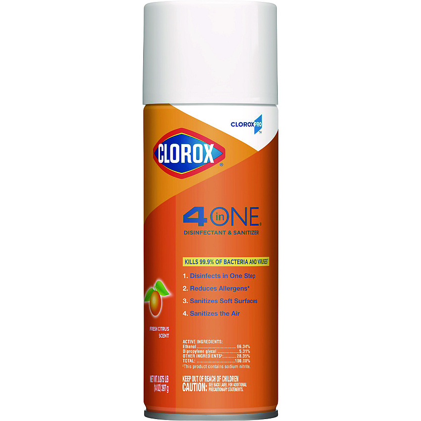 Clorox 4-in-One Disinfectant and Sanitizer, Citrus, 14 oz Aerosol Spray (31043)