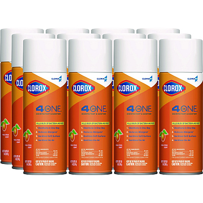 Clorox 4-in-One Disinfectant and Sanitizer, Citrus, 14 oz Aerosol Spray, 12/Carton (31043CT)
