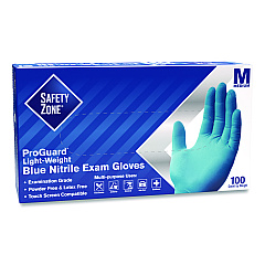 Safety Zone ProGuard Nitrile Gloves, Powder-Free, Medium, 3 mil (Palm), 3.5 mil (Fingers), Blue, 100/Box, 10 Boxes/Carton (GNPRMD1A)