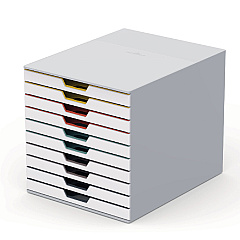 Durable VARICOLOR Stackable Plastic Drawer Box, 10 Drawers, Letter to Folio Size Files, 11.5 x 14 x 11, White (763027)