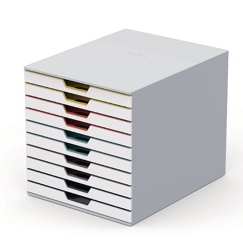 Durable VARICOLOR Stackable Plastic Drawer Box, 10 Drawers, Letter to Folio Size Files, 11.5 x 14 x 11, White (763027)