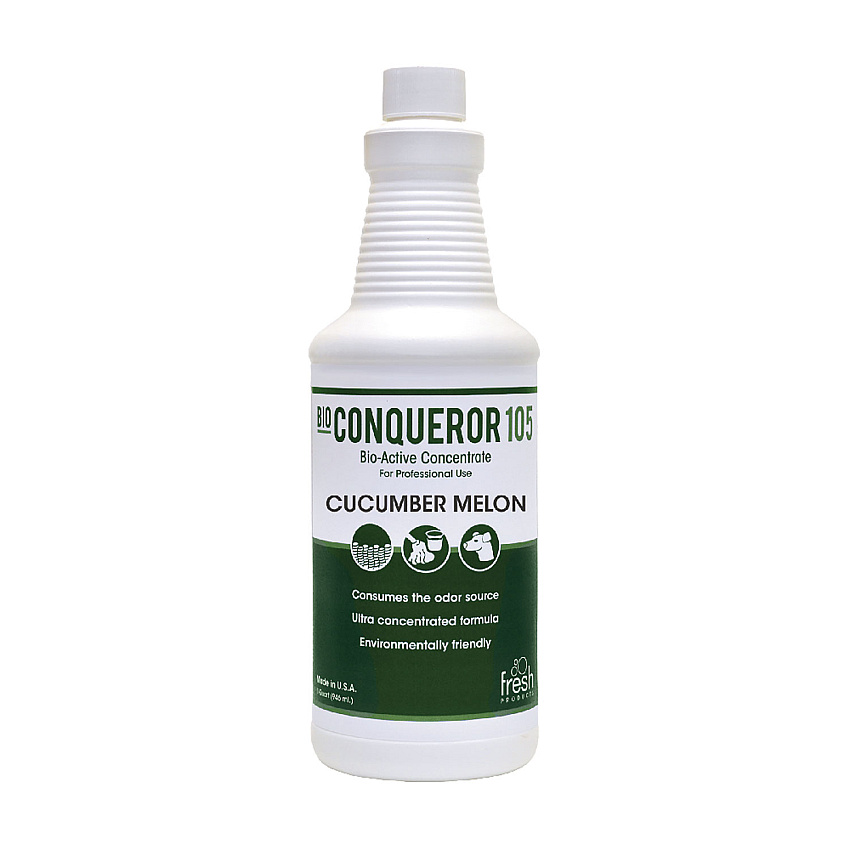 Fresh Products Bio Conqueror 105 Enzymatic Odor Counteractant Concentrate, Cucumber Melon, 1 qt Bottle, 12/Carton (1232BWBCMF)