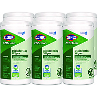 Clorox EcoClean Disinfecting Wipes, 1-Ply, 8 x 7, Unscented, White, 6/Carton (60605CT)