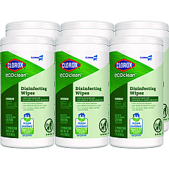 Clorox EcoClean Disinfecting Wipes, 1-Ply, 8 x 7, Unscented, White, 6/Carton (60605CT)