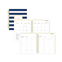 Day Designer Navy Stripe Daily/Monthly Planner, Navy Stripe Artwork, 10 x 8, Navy/White/Gold Cover, 12-Month (Jan-Dec): 2024