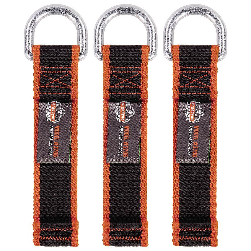 ergodyne Squids 3706 Web Tool Tether Attachment with D-Ring Tool Tails, 5 lb Max Working Capacity, 5.5" Long, Black, 3/Pack (19710)