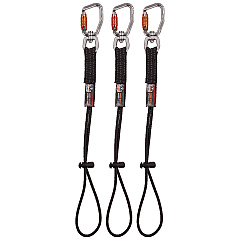 ergodyne Squids 3714 Elastic Tool Tail Lanyard w/Carabiner and Cinch Loop, 10 lb Max Working Capacity, 15" Long, Black, 3/Pack (19766)