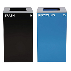 Alpine 29 Gallon Trash/Recycling Cans, Steel, Blue Recycling Can with Square Lid, Black Trash Can with Square Lid (4450BLKKIT1)