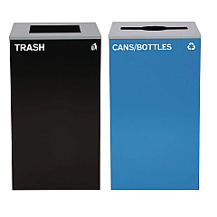 Alpine 29 Gallon Trash/Recycling Cans, Steel, Blue Cans/Bottles Recycling with Mixed Lid, Black Trash Can with Square Lid (4450BLKKIT5)