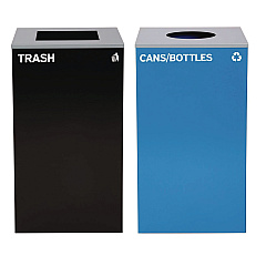 Alpine 29 Gallon Trash/Recycling Cans, Steel, Blue Cans/Bottles Recycling with Circle Lid, Black Trash Can with Square Lid (4450BLKKIT7)