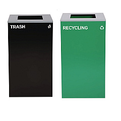 Alpine 29 Gallon Trash/Recycling Cans, Steel, Green Recycling Can with Square Lid, Black Trash Can with Square Lid (4450BLKKIT8)