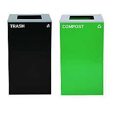 Alpine 29 Gallon Trash/Recycling Cans, Steel, Green Compost Can with Square Lid, Black Trash Can with Square Lid (4450BLKKIT9)
