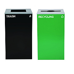 Alpine 29 Gallon Trash/Recycling Cans, Steel, Green Recycling Can with Mixed Lid, Black Trash Can with Square Lid (4450BLKKIT12)