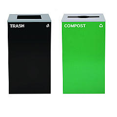 Alpine 29 Gallon Trash/Recycling Cans, Steel, Green Compost Can with Mixed Lid, Black Trash Can with Square Lid (4450BLKKIT13)