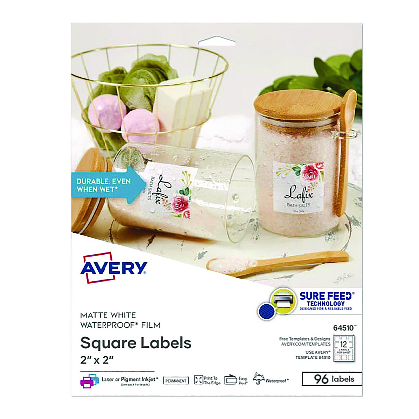 Avery Laser/Inkjet Multipurpose Label, 2 x 2, White, 12/Sheet, 8 Sheets/Pack (64510)