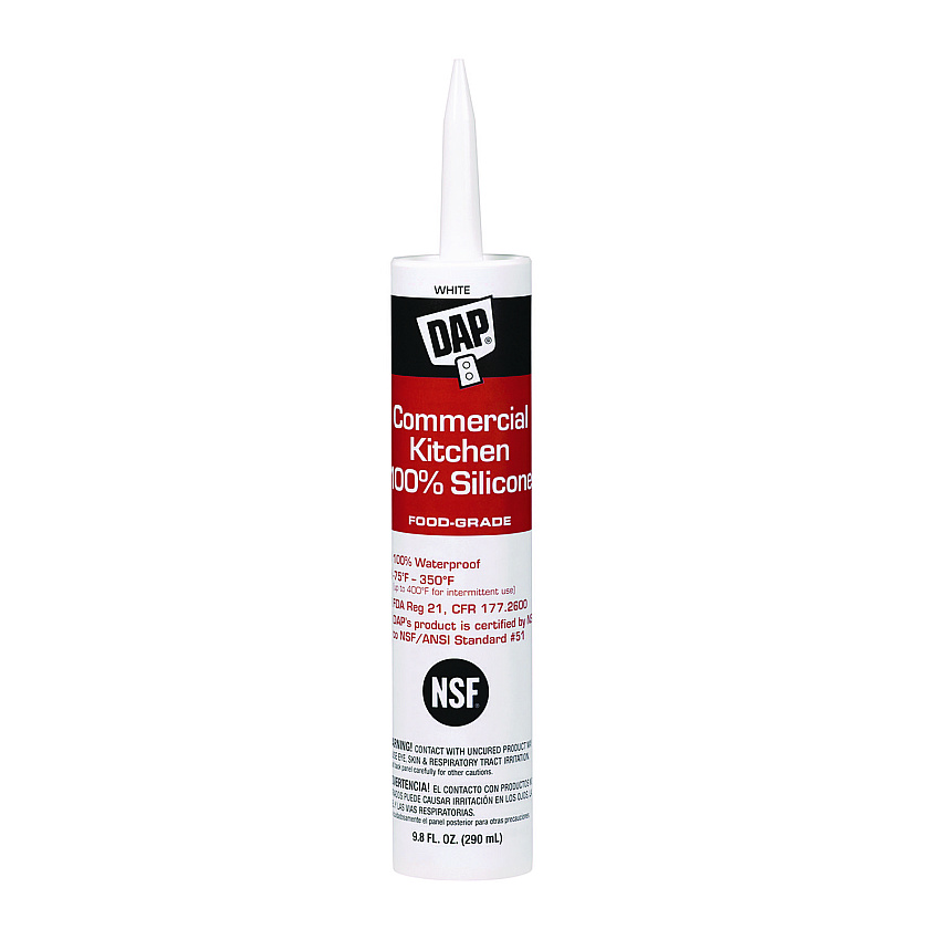 DAP Commercial Kitchen Silicone Sealant, 9.8 oz Tube, White (7079808656)