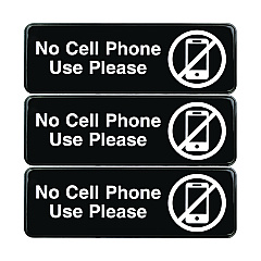Excello Global Products No Cell Phone Use Please Indoor/Outdoor Wall Sign, 9 x 3, Black Face, White Graphics, 3/Pack (EGPHD0266S)