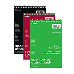 Mead Spell-Write Wirebound Steno Pad, Gregg Rule, Randomly Assorted Cover Colors, 80 Green 6 x 9 Sheets (43080)