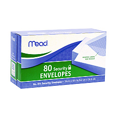 Mead Security Tint Business Envelopes, #6 3/4, Monarch Flap, Gummed Closure, 3.63 x 6.5, White, 80/Box (75212)