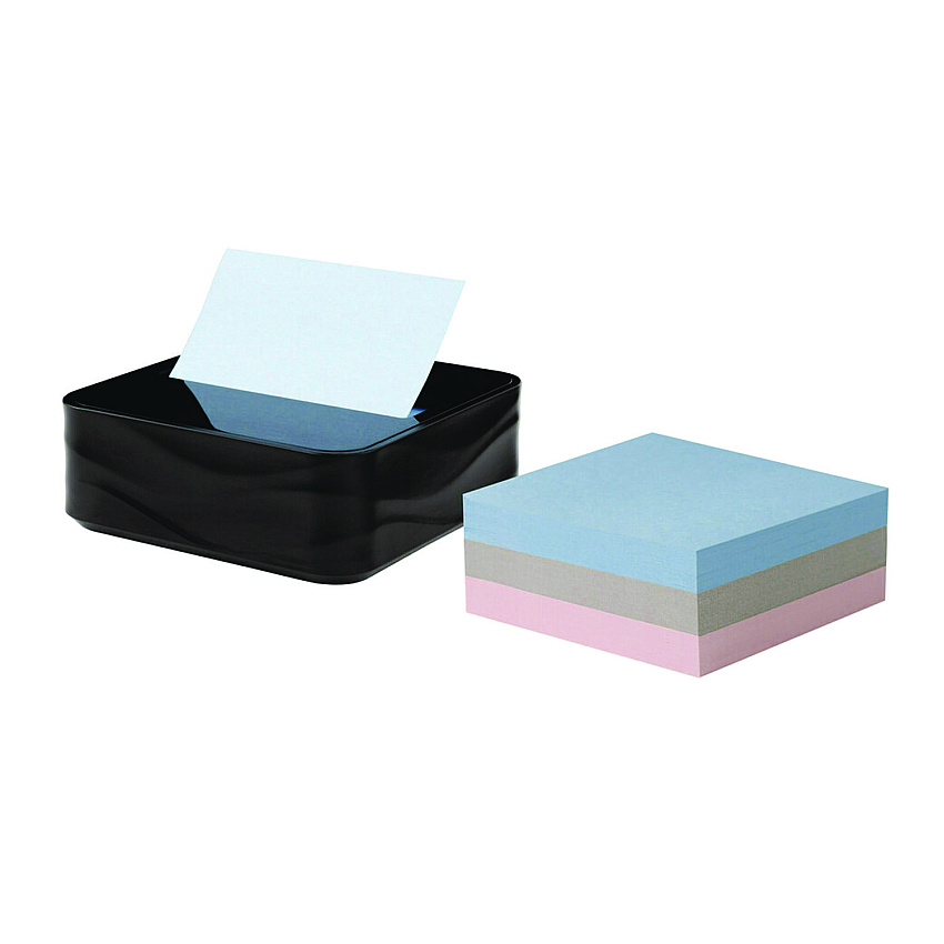 Post-it Wave Design Dispenser with Notes, For 3 x 3 Pads, Includes (3) 90-Sheet Simply Serene Collection Colors Pop-up Pads, Black (WAVE330BKVP)