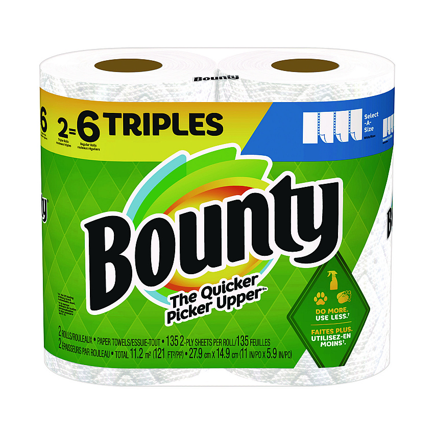 Bounty Select-a-Size Kitchen Roll Paper Towels, 2-Ply, 11 x 5.9, White, 135 Sheets/Roll, 2 Rolls/Pack (06133)