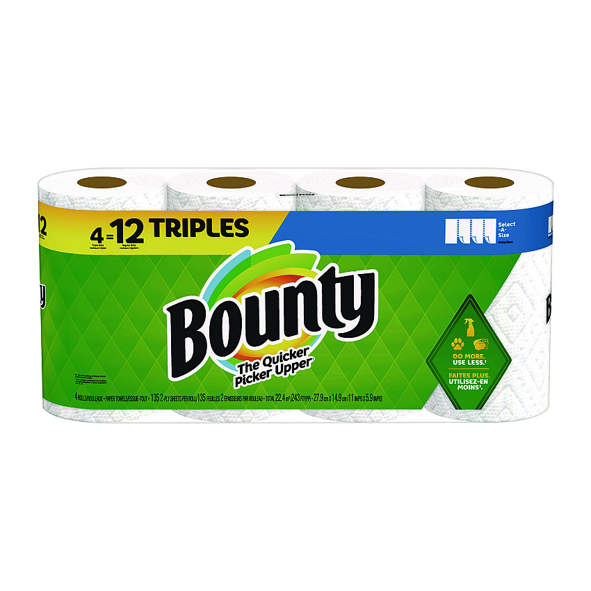 Bounty Select-a-Size Kitchen Roll Paper Towels, 2-Ply, 11 x 5.9, White, 135 Sheets/Roll, 4 Rolls/Pack (06134)