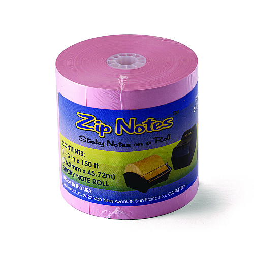 Zip Notes Dispenser Refill Roll, Unruled, Approx: 600 3 x 3 Sheets, 3" x 150 ft Roll, Pink (0024)